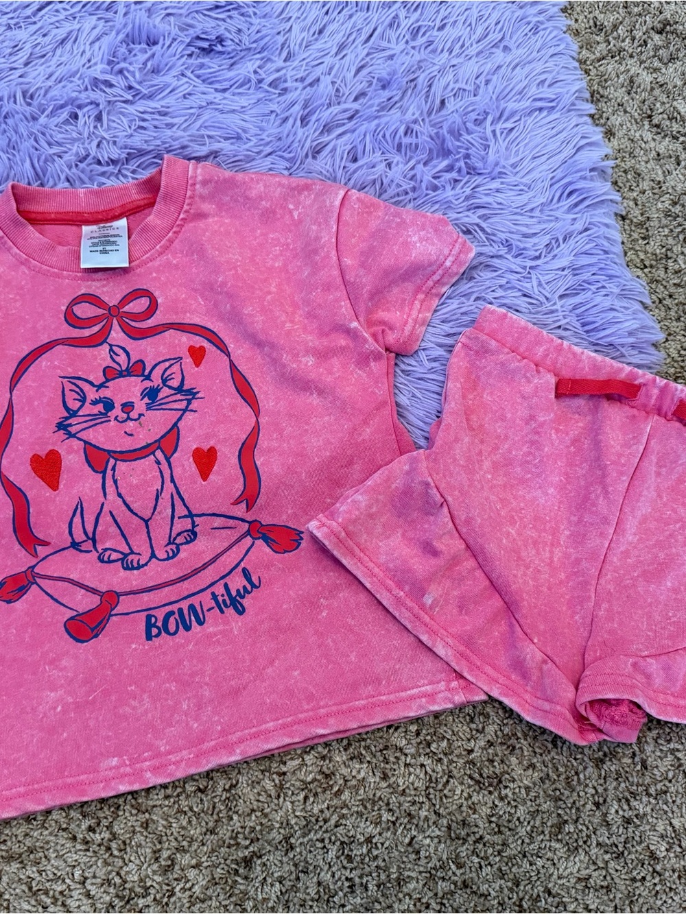 Disney Pink Aristocats Shorts Set with Red and Navy Accents